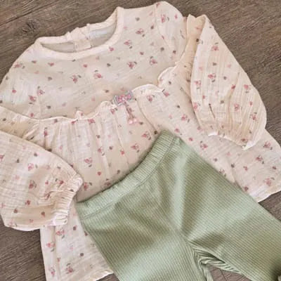 Ensemble fille fleuri en gaze de coton taille de 3 à 6 ans – Confort et style au quotidien 5608 ALL FOR KIDS