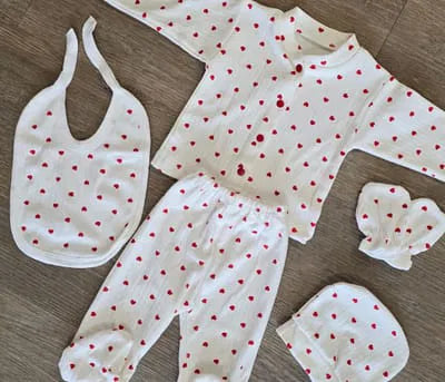 Kit naissance bébé cœurs rouges 100 % coton doux 0-3 mois ALL FOR KIDS