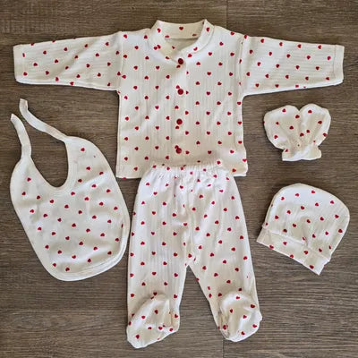 Kit naissance bébé cœurs rouges 100 % coton doux 0-3 mois ALL FOR KIDS