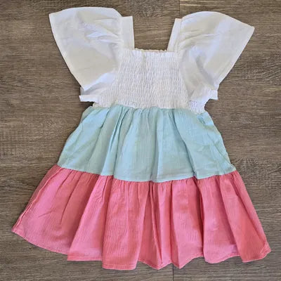 Robe tricolore fille été taille  de 2 à 5 ans ref 9543 ALL FOR KIDS