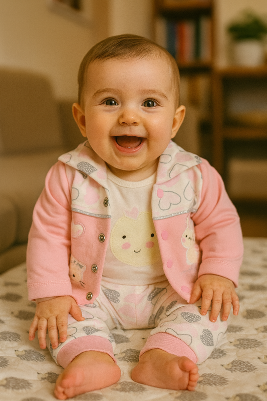 Ensemble fille 3 pièces rose veste + body et pantalon coton taille de 0 à 6 mois,  ref 1316 ALL FOR KIDS