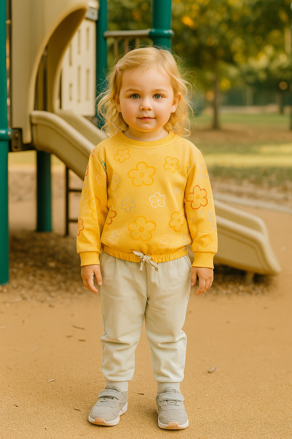 Ensemble Fille Printemps – Sweat Jaune Fleuri & Pantalon Vert Clair (3 à 6 ans) Ensemble ref 0302 ALL FOR KIDS