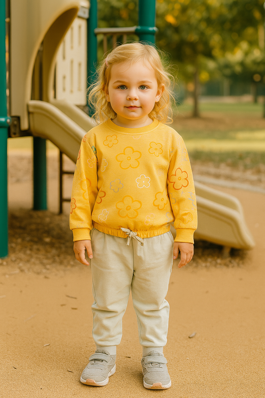 Ensemble Fille Printemps – Sweat Jaune Fleuri & Pantalon Vert Clair (3 à 6 ans) Ensemble ref 0302 ALL FOR KIDS