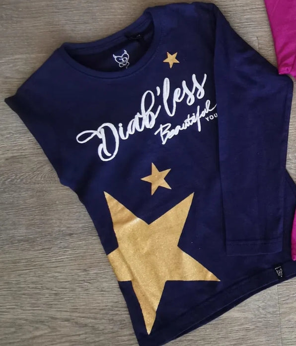Tee-shirt fille Diab’less dernière taille 4 ans bleu marine coton étoile dorée ref 337 ALL FOR KIDS