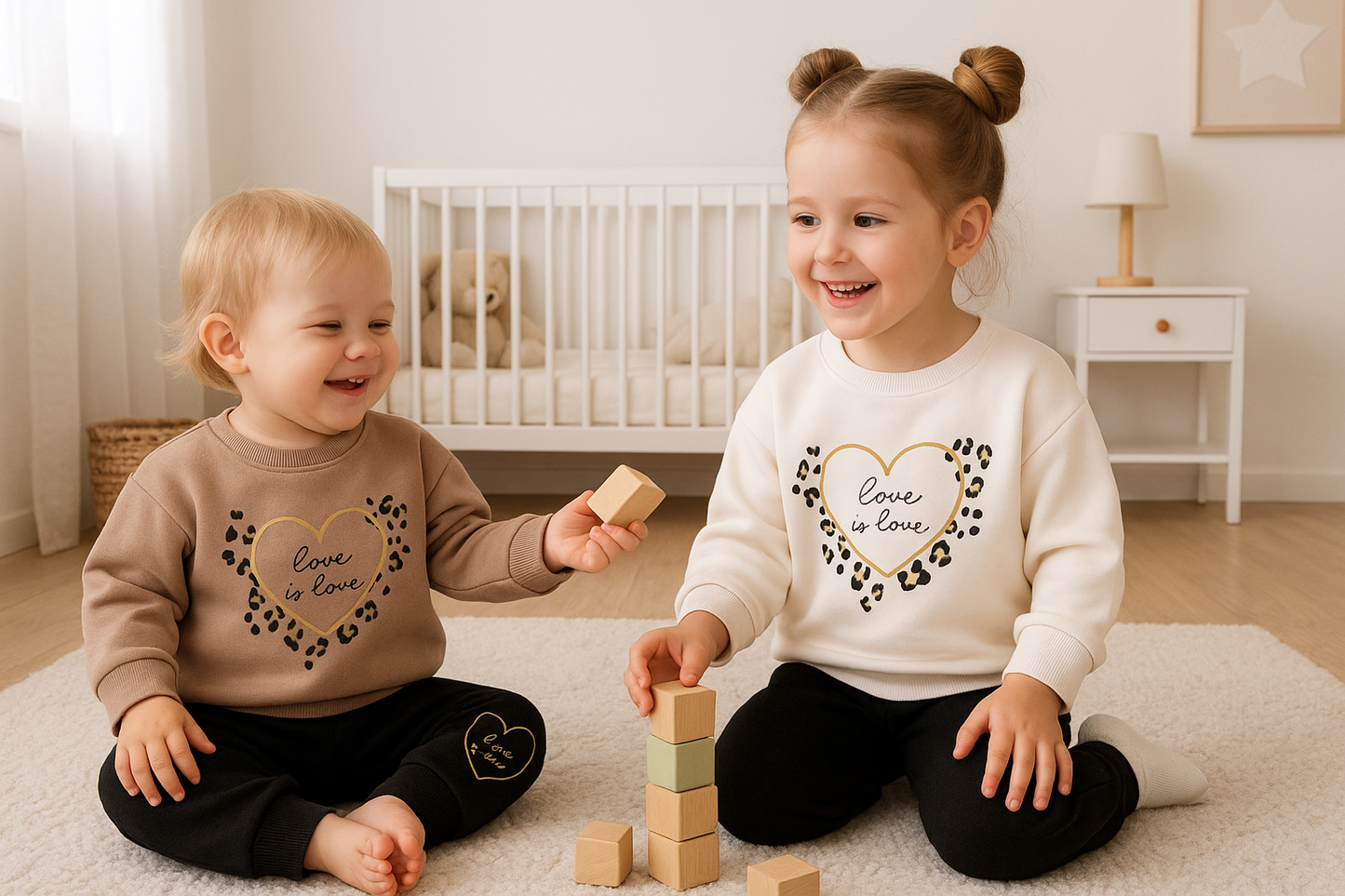 Ensemble de jogging fille Love is Love léopard  100% coton taille de 1 à 4 ans ref 0748 ALL FOR KIDS