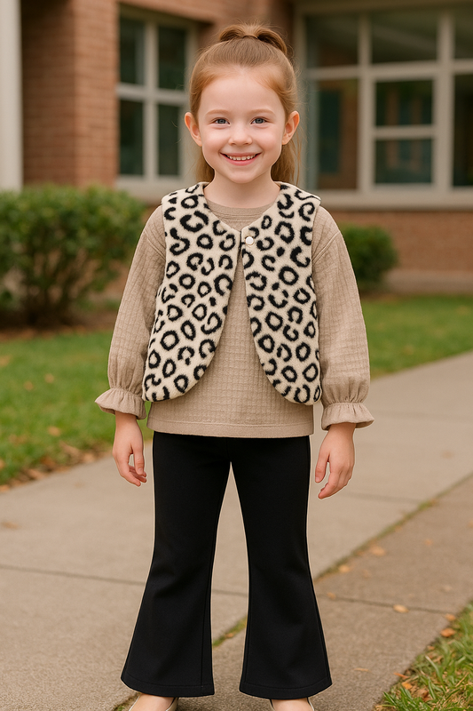 Ensemble fille 3 pièces gilet léopard 100% coton taille de 2 à 5 ans ref 9738 ALL FOR KIDS