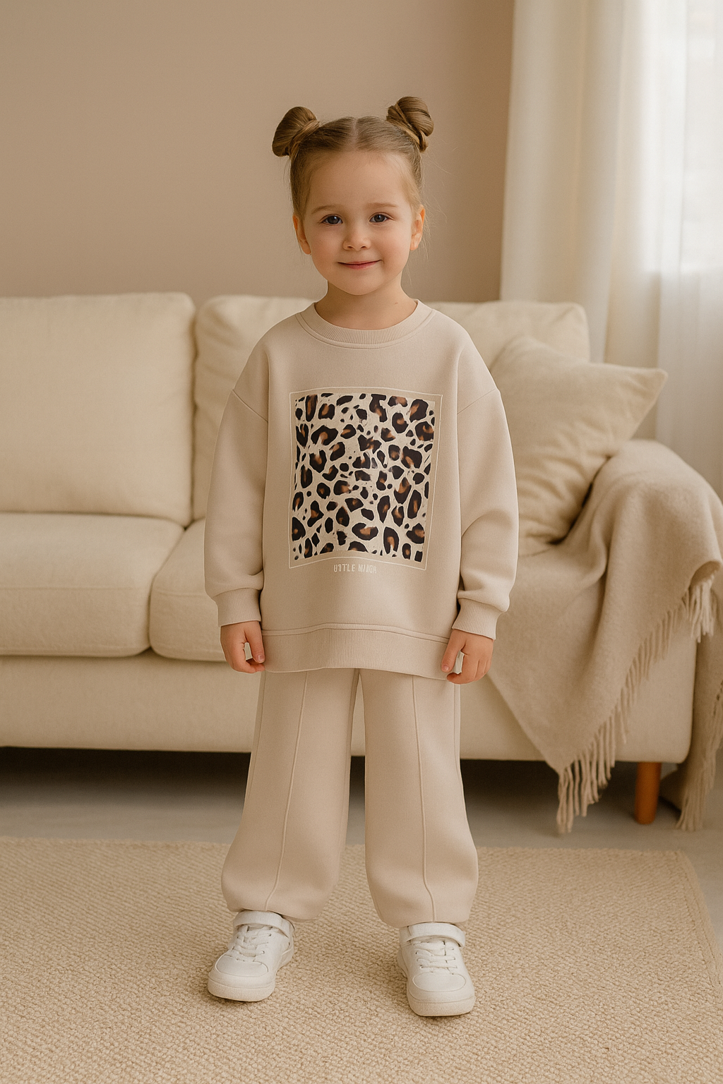 Ensemble fille beige imprimé léopard taille de 2 à 5 ans ref 4114 ALL FOR KIDS