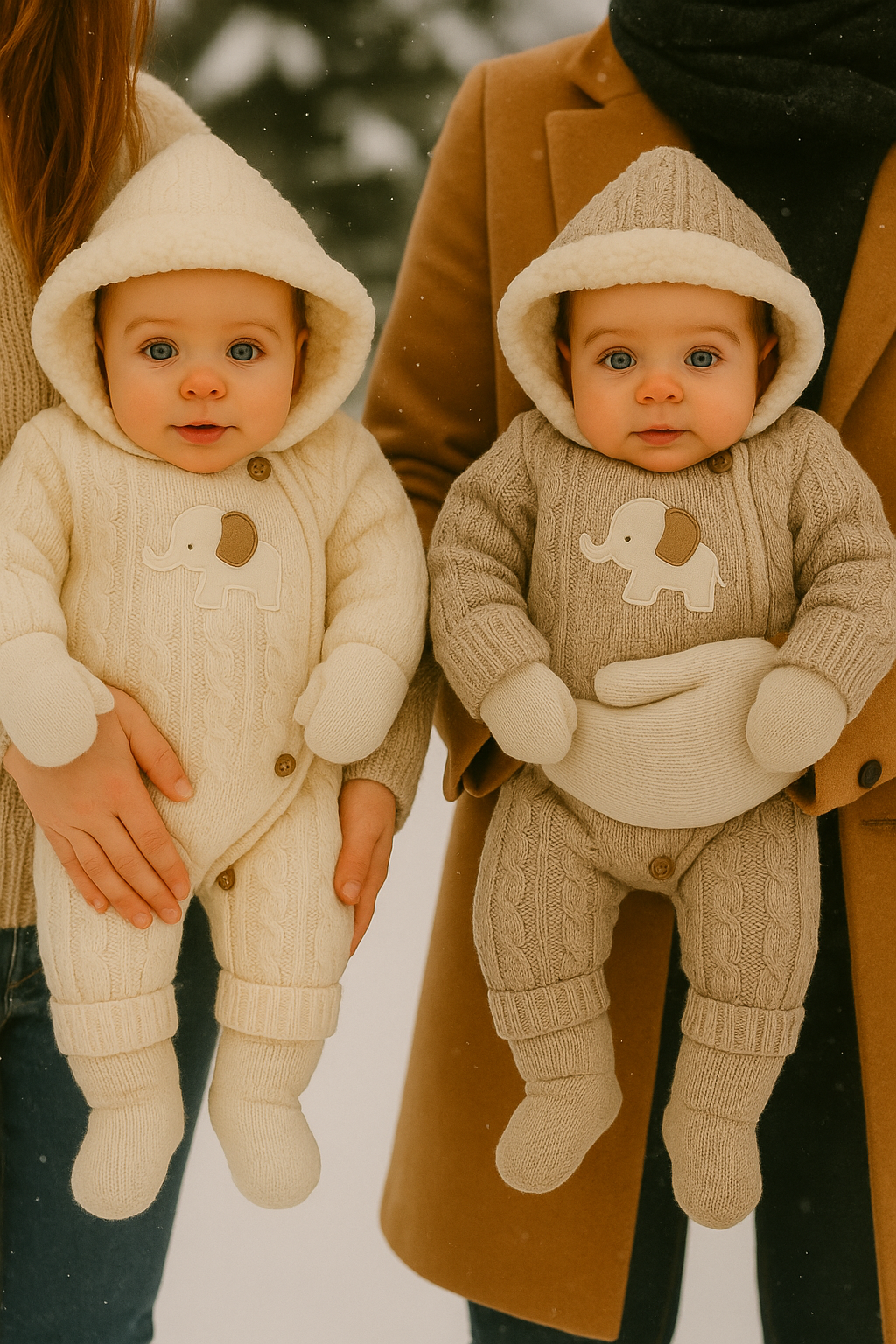Combinaison Unisexe éléphant bébé hiver avec capuche moufles et chaussettes 100% laine et coton  ref 710 ALL FOR KIDS