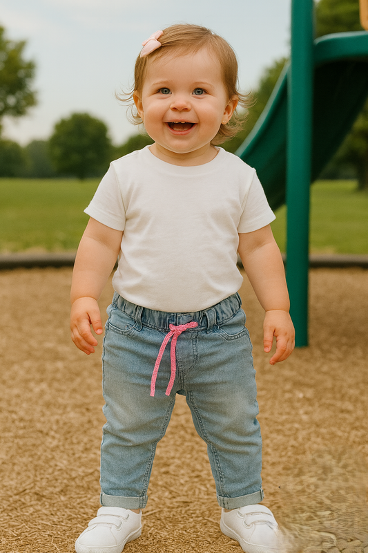 Ensemble fille dernière taille 12 mois tee-shirt blanc et pantalon jean ref 7855 ALL FOR KIDS