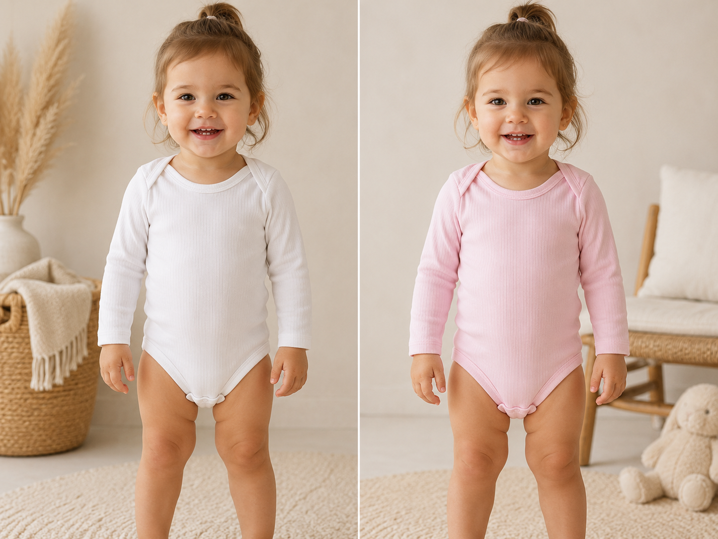 Body bébé côtelé en coton blanc cassé ou rose taille de 2 à 4 ANS ALL FOR KIDS