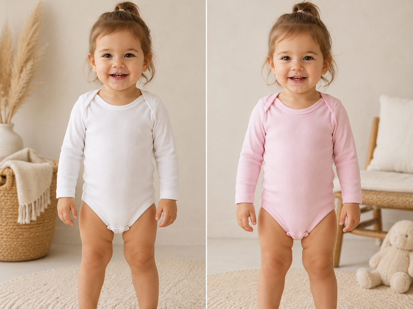 Body bébé côtelé en coton blanc cassé ou rose taille de 2 à 4 ANS ALL FOR KIDS