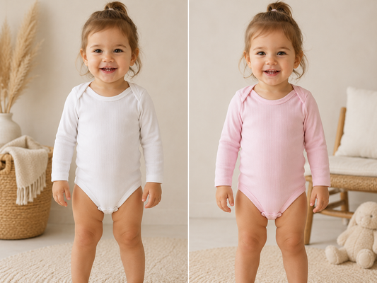 Body bébé côtelé en coton blanc cassé ou rose taille de 2 à 4 ANS ALL FOR KIDS
