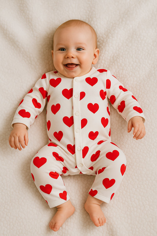 Pyjama bébé blanc à gros cœurs rouges Mixte taille de 0 à 6 mois en coton ref 0032 ALL FOR KIDS