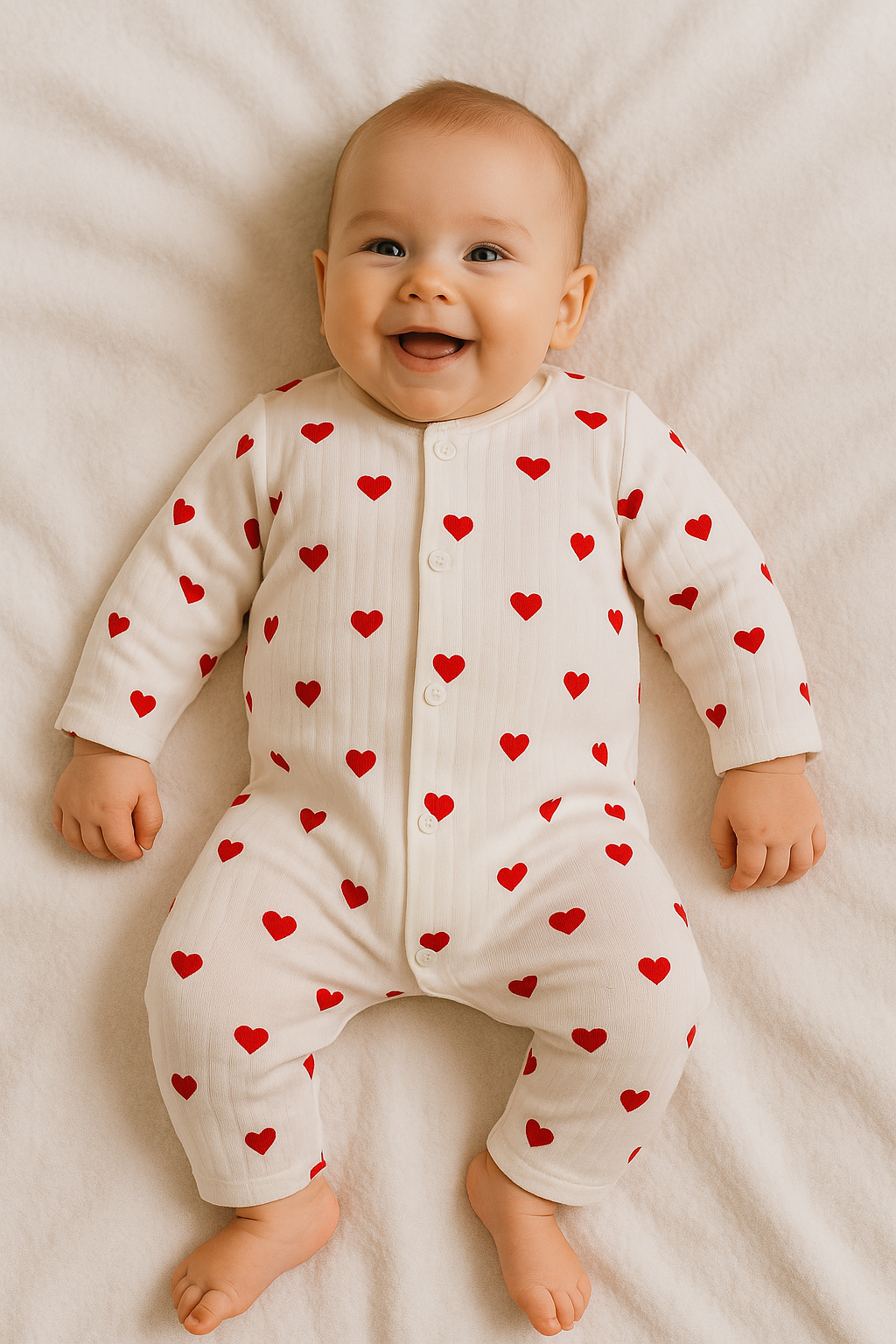 Pyjama côtelé bébé blanc à cœurs rouges Mixte taille de 0 à 6 mois en coton ref 0046 ALL FOR KIDS