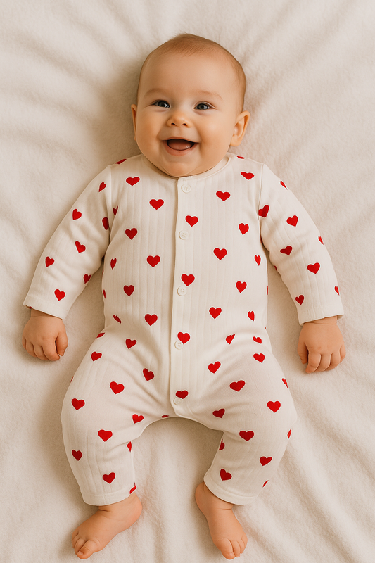 Pyjama côtelé bébé blanc à cœurs rouges Mixte taille de 0 à 6 mois en coton ref 0046 ALL FOR KIDS