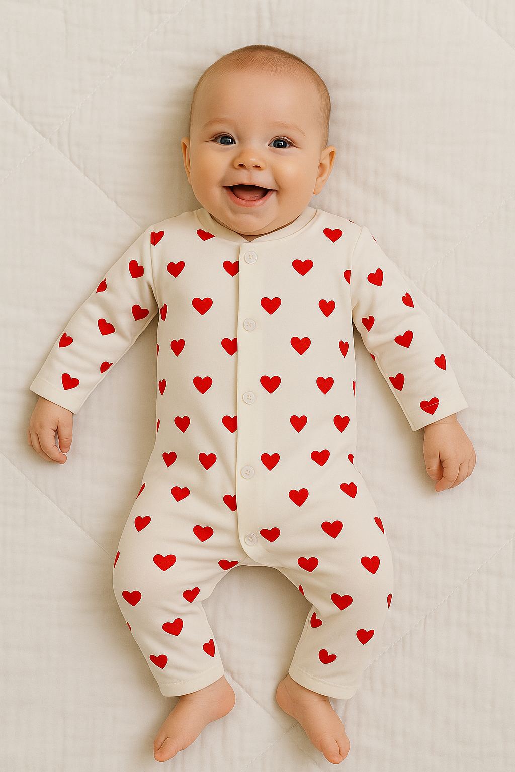 Pyjama bébé blanc à cœurs rouges Mixte taille de 0 à 6 mois en coton ref 0047 ALL FOR KIDS