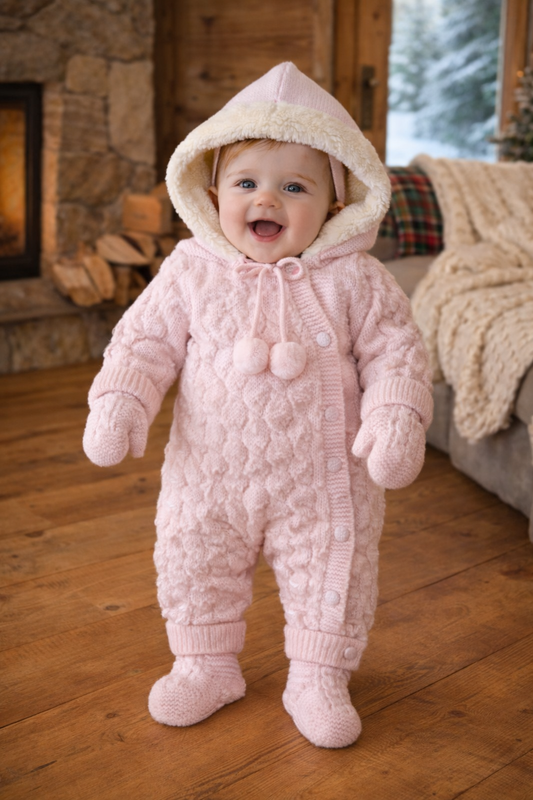 Combinaison bébé fille hiver moufles et chaussettes dernière taille 12 mois 100% laine ref 703 ALL FOR KIDS