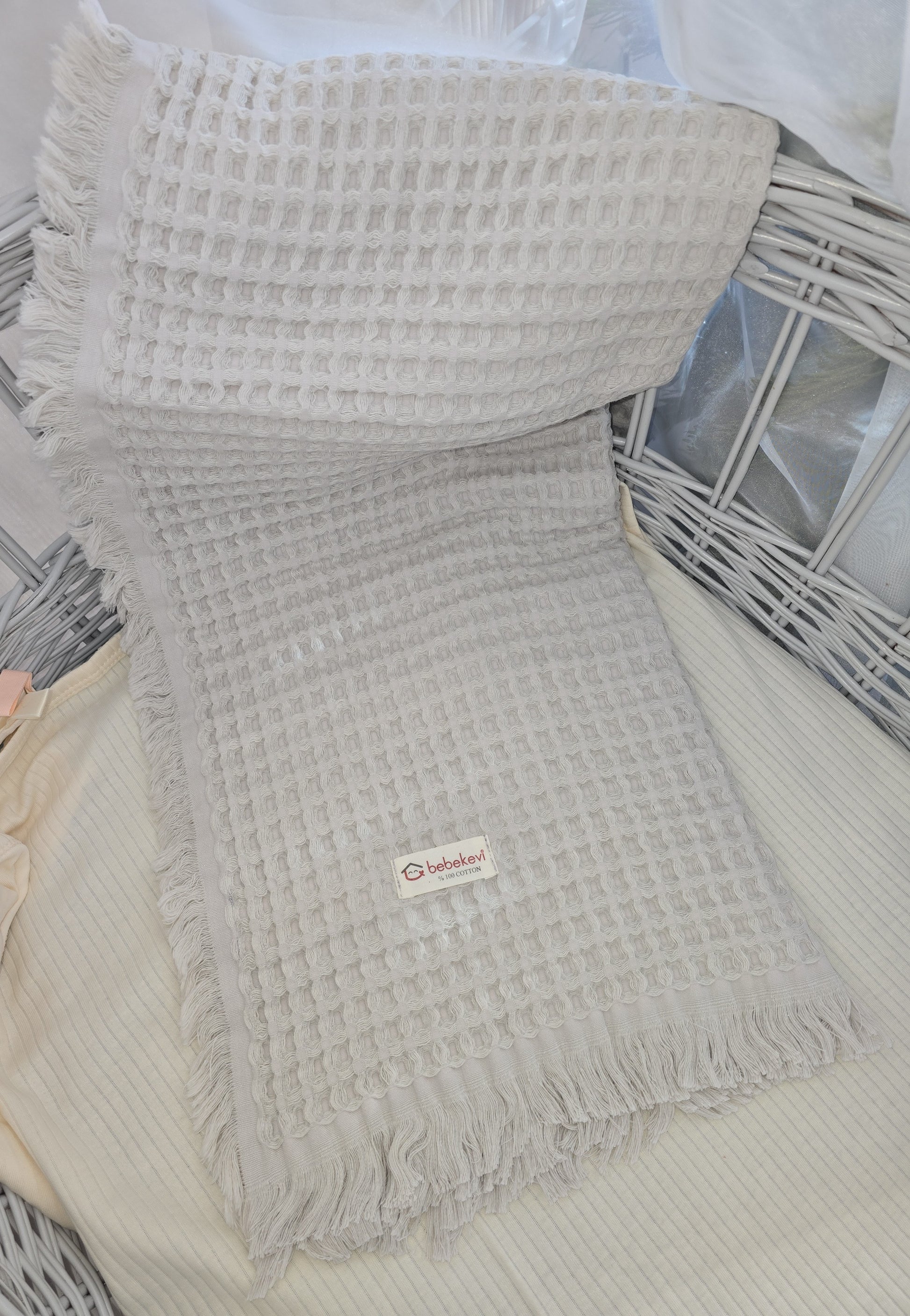 Couverture bébé nid d’abeille unisexe écru en 100% coton ref 1573 ALL FOR KIDS