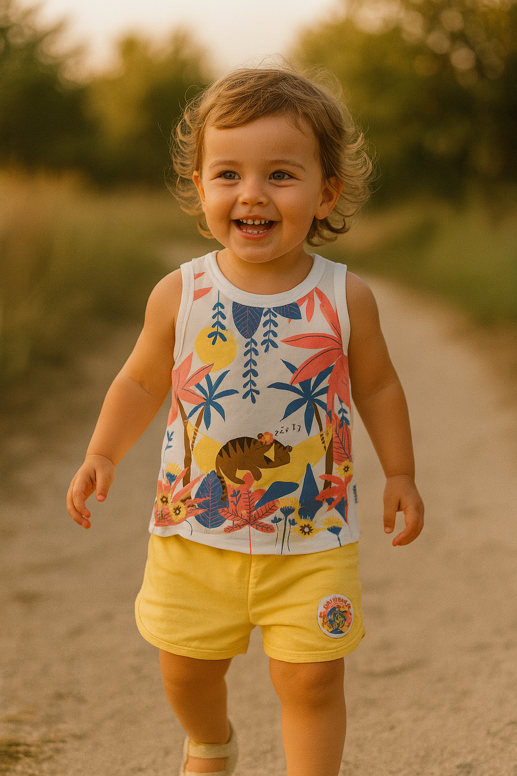 Ensemble été fille 2 ans Débardeur jungle et short jaune ref 2659 ALL FOR KIDS