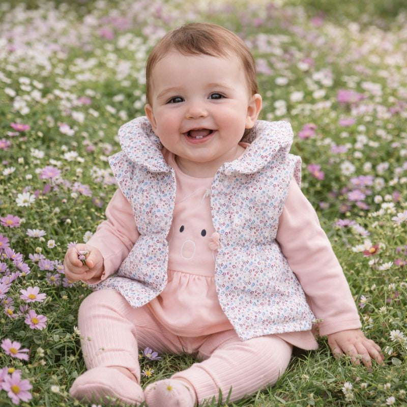 Ensemble fille 3 pièces rose poudré avec doudoune taille de 3 à 9 mois 100% coton ref 162 ALL FOR KIDS