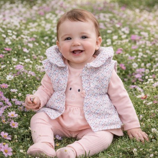 Ensemble fille 3 pièces rose poudré avec doudoune taille de 3 à 9 mois 100% coton ref 162 ALL FOR KIDS
