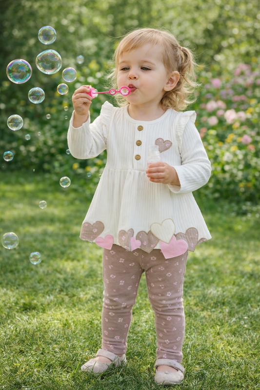 Ensemble fille 2 pièces cœurs – 9 à 24 mois  ref 6686