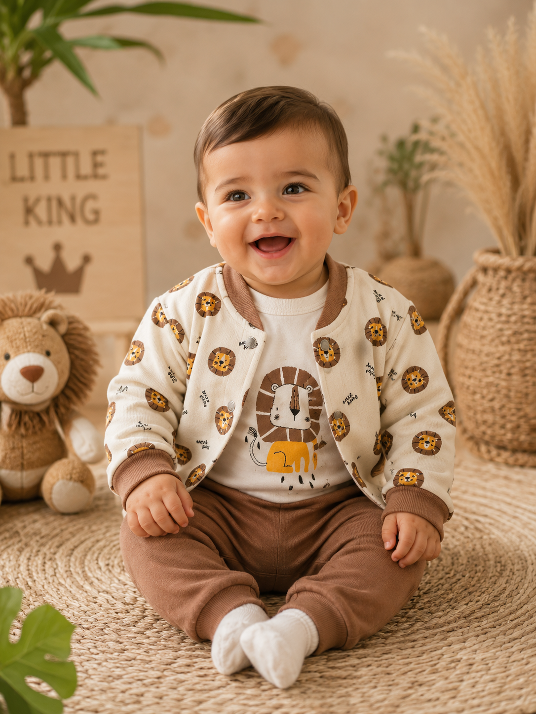 Ensemble bébé garçon lion 3 pièces 100 % coton taille de 3 à 9 mois ALL FOR KIDS