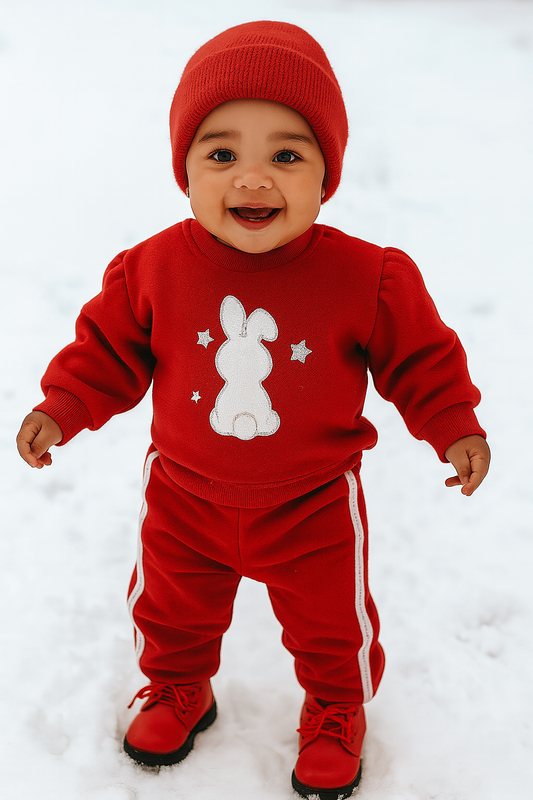 Ensemble bébé rouge dernière taille 9 mois motif lapin Chaud ref 7067 ALL FOR KIDS