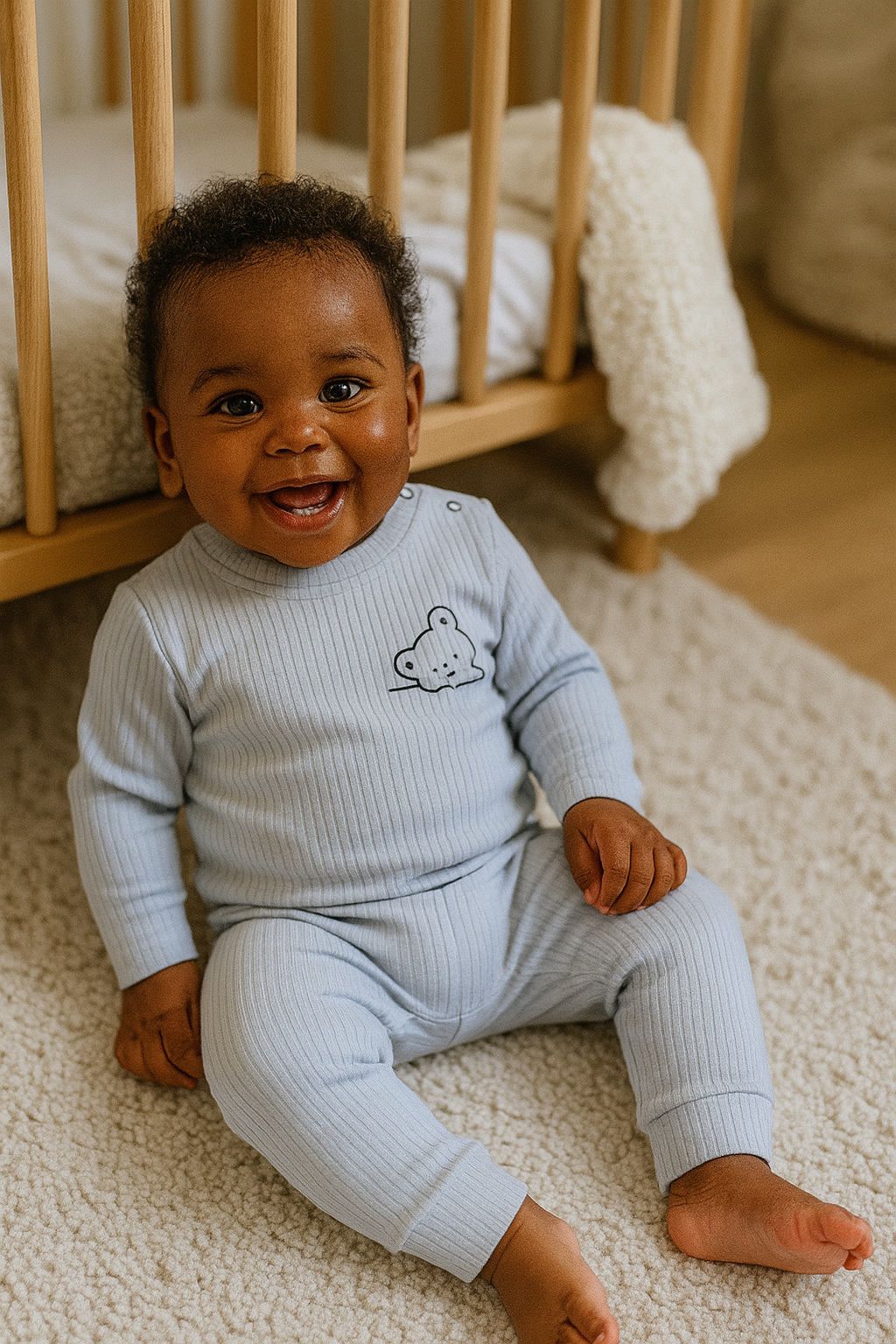 Ensemble bébé ourson bleu doux en coton taille de 6 à 12 mois ref 1460 ALL FOR KIDS