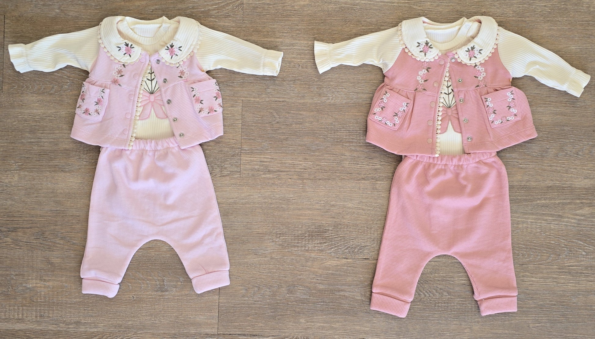 Ensemble bébé fille col Claudine brodé taille 0 à 6 mois coton ref 1319 ALL FOR KIDS