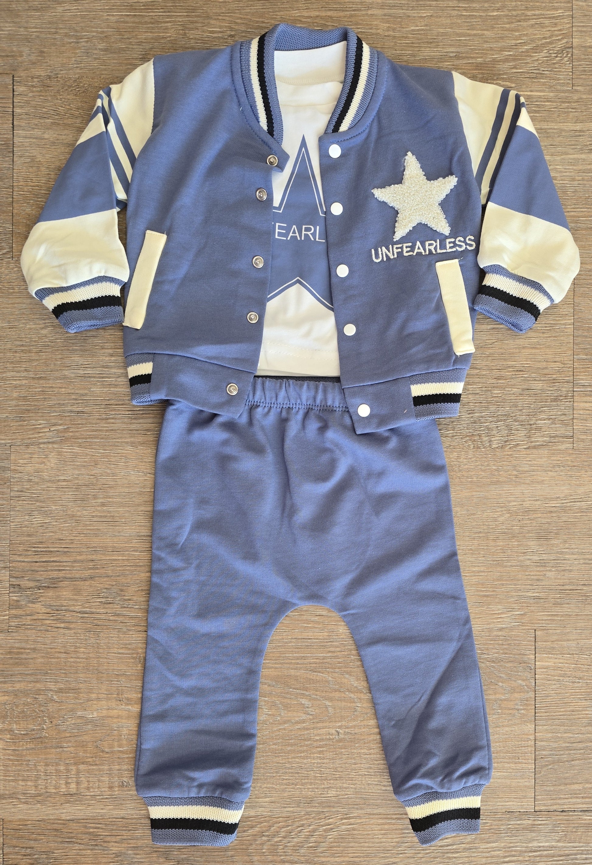 Ensemble bébé garçon bleu 3 pièces varsity coton taille de 6-18 mois ref 1288 ALL FOR KIDS