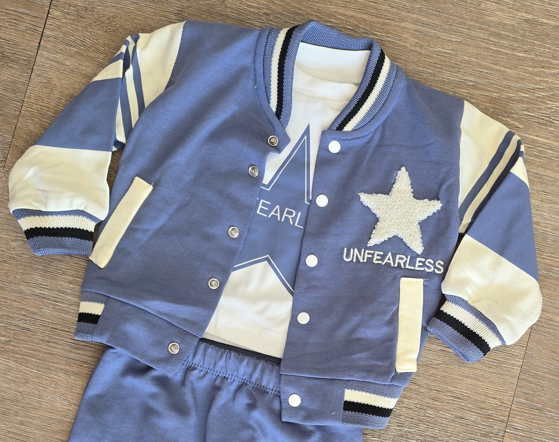 Ensemble bébé garçon bleu 3 pièces varsity coton taille de 6-18 mois ref 1288 ALL FOR KIDS