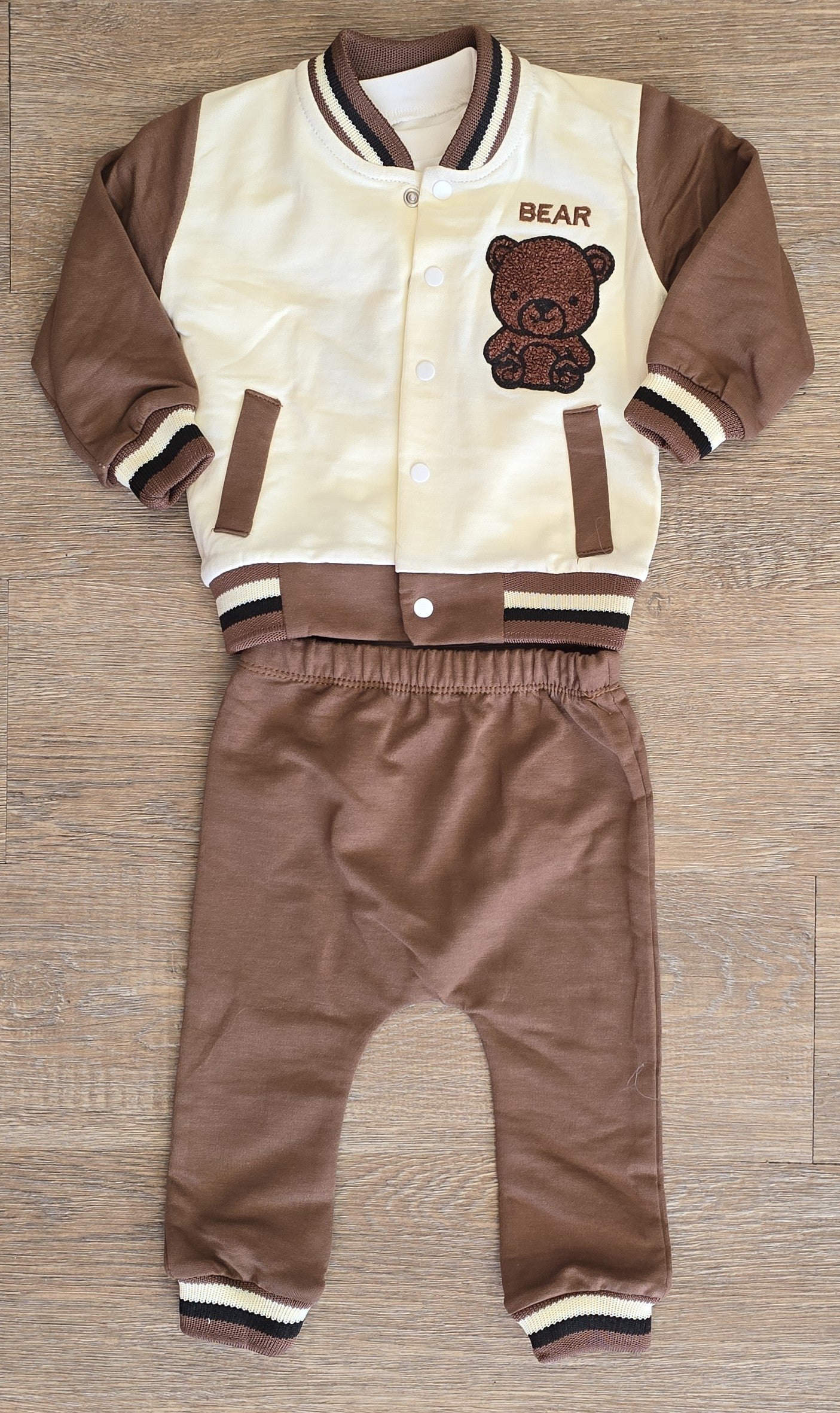 Ensemble garçon ourson marron 3 pièces coton taille de 6 à 18 mois ref 1289 ALL FOR KIDS