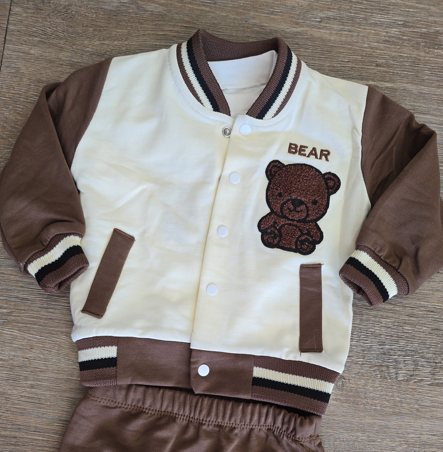 Ensemble garçon ourson marron 3 pièces coton taille de 6 à 18 mois ref 1289 ALL FOR KIDS
