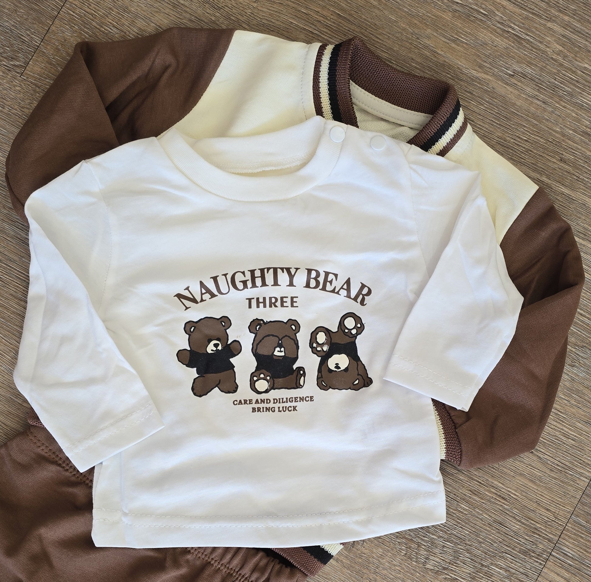 Ensemble garçon ourson marron 3 pièces coton taille de 6 à 18 mois ref 1289 ALL FOR KIDS