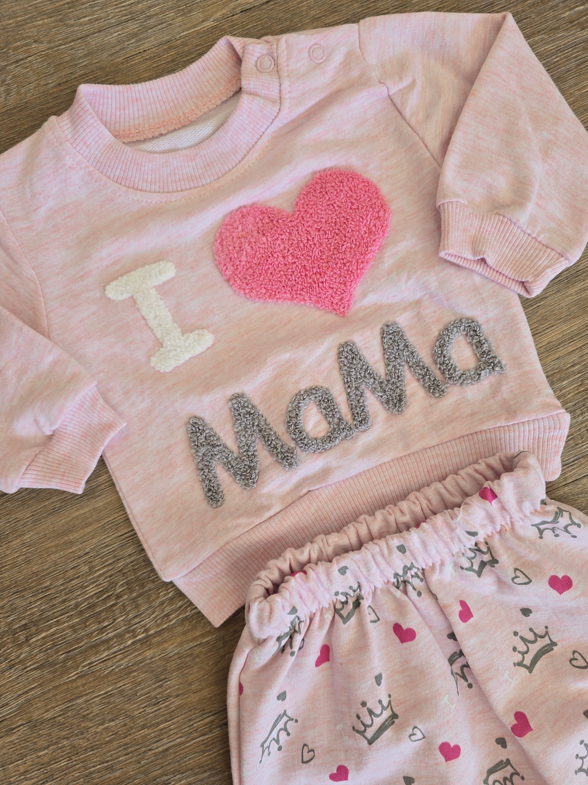 Ensemble bébé I love Mama rose 100% coton taille de 6 à 12 mois ref 422 ALL FOR KIDS