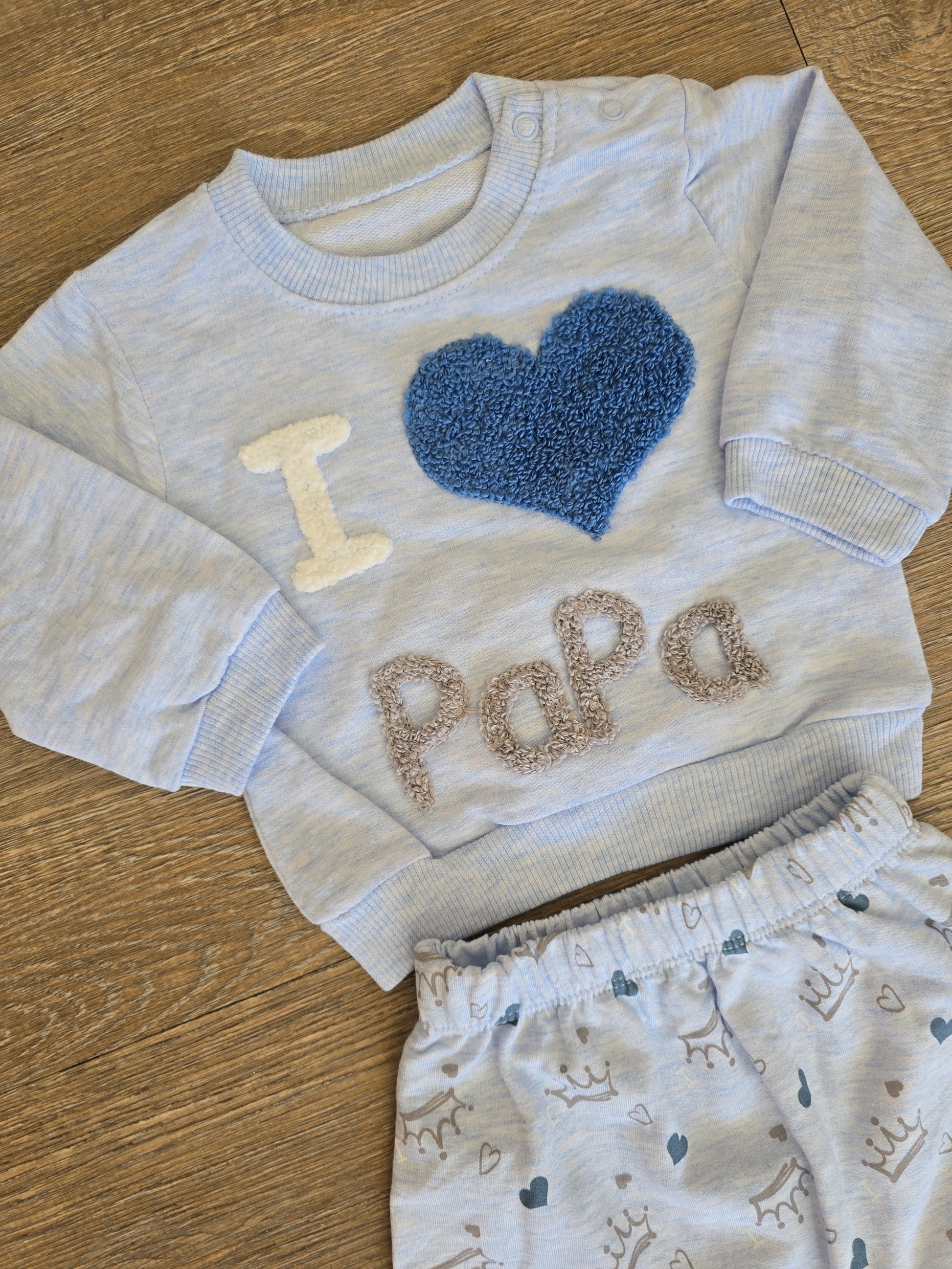 Ensemble bébé I love Papa bleu 100% coton taille de 6 à 12 mois ref 423 ALL FOR KIDS