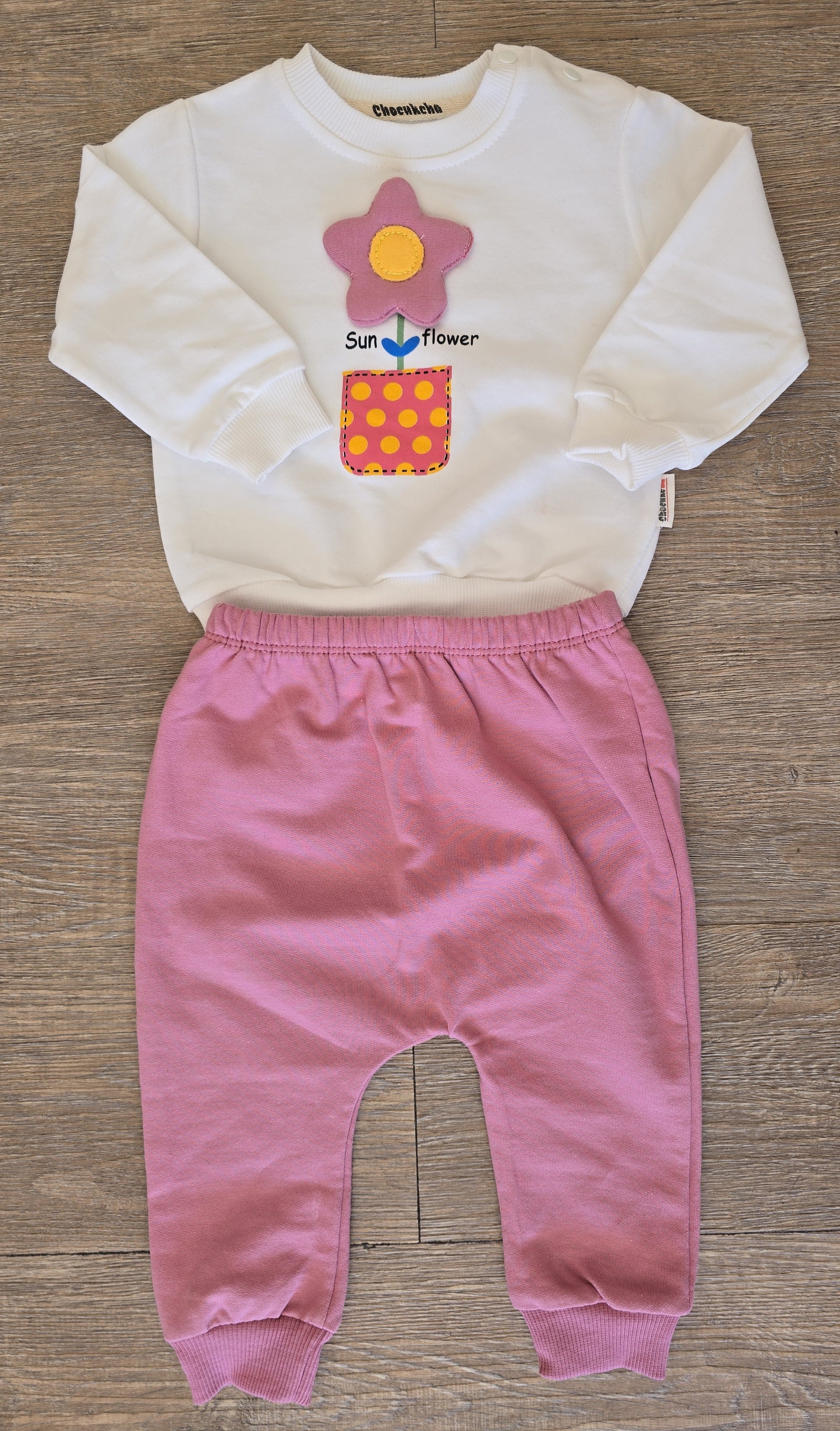 Ensemble bébé fille fleur rose 100% coton taille de 6 à 18 mois ref 3062 ALL FOR KIDS