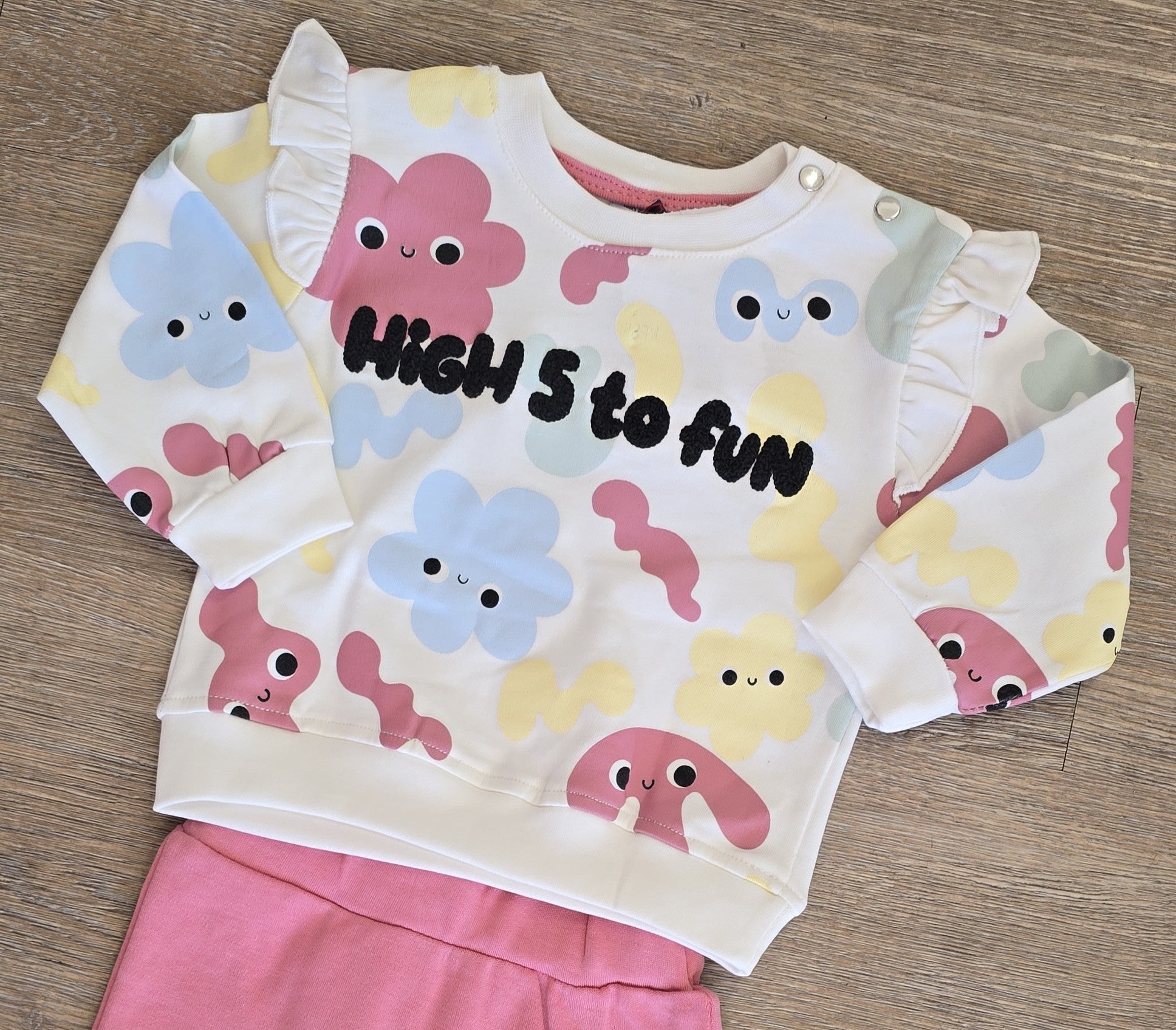 Ensemble bébé fille "High 5 to Fun" coton coloré taille de 9 à 24 mois ref 25613 ALL FOR KIDS
