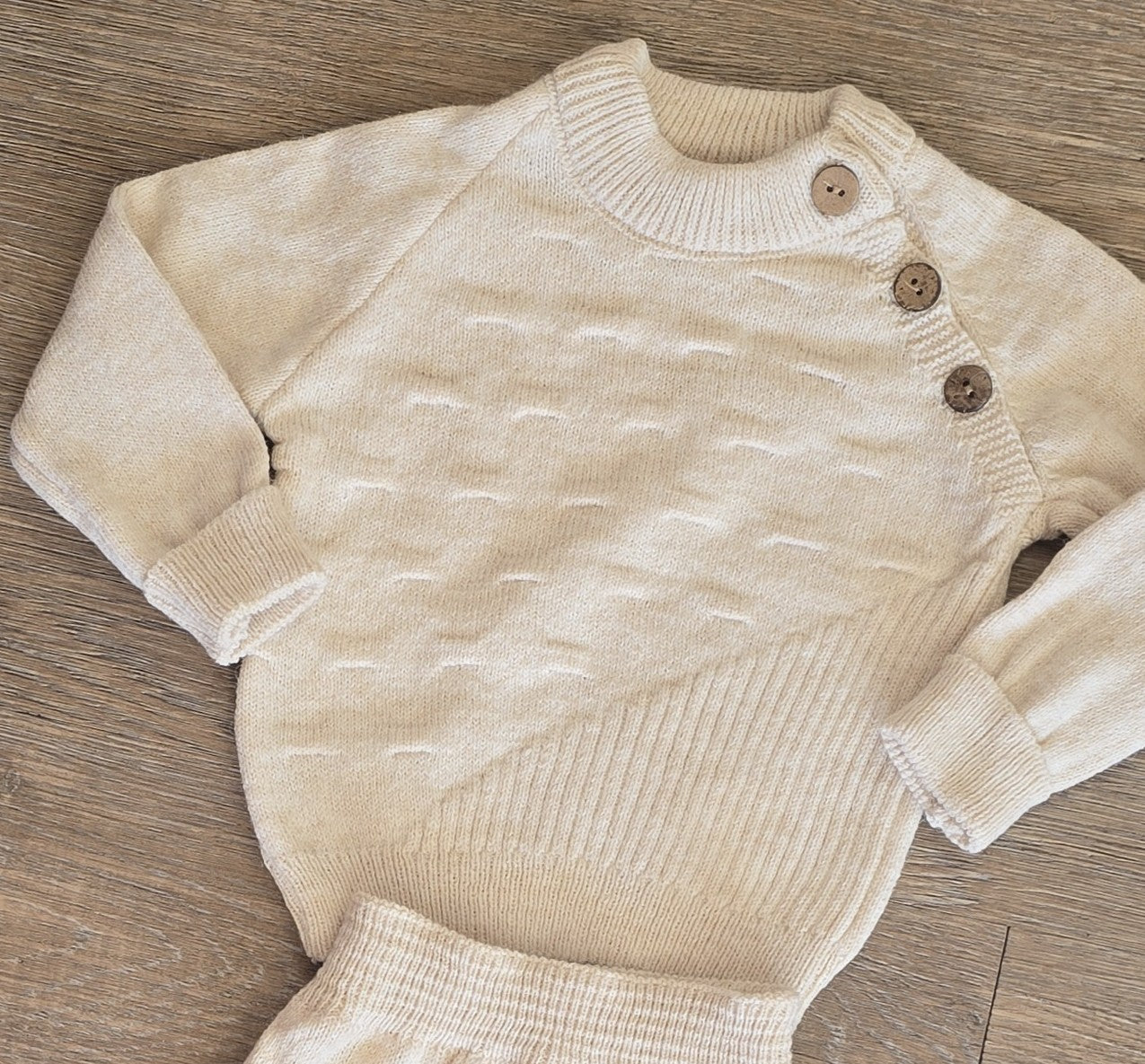 Ensemble bébé laine chaud beige ou écru Mixte taille de 3 à 9 mois 100% laine ref 0047 ALL FOR KIDS