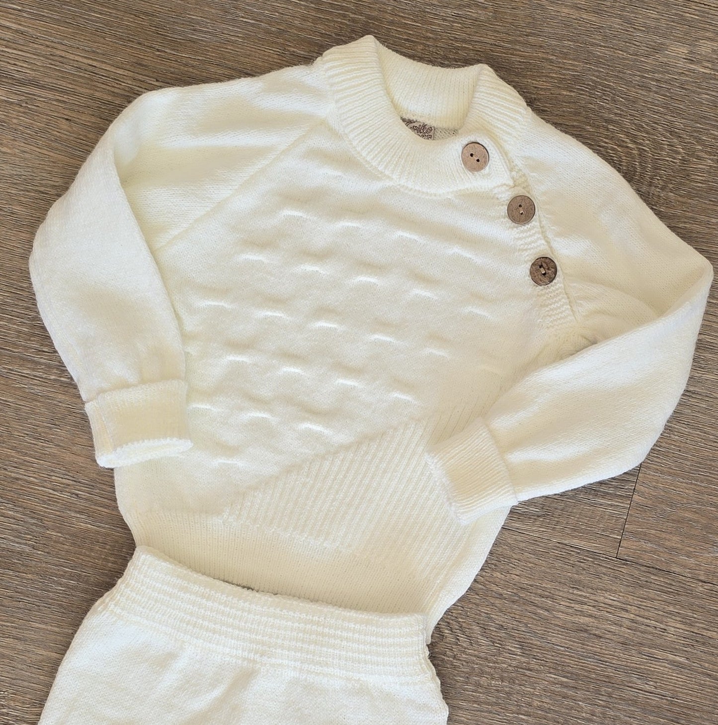 Ensemble bébé laine chaud beige ou écru Mixte taille de 3 à 9 mois 100% laine ref 0047 ALL FOR KIDS