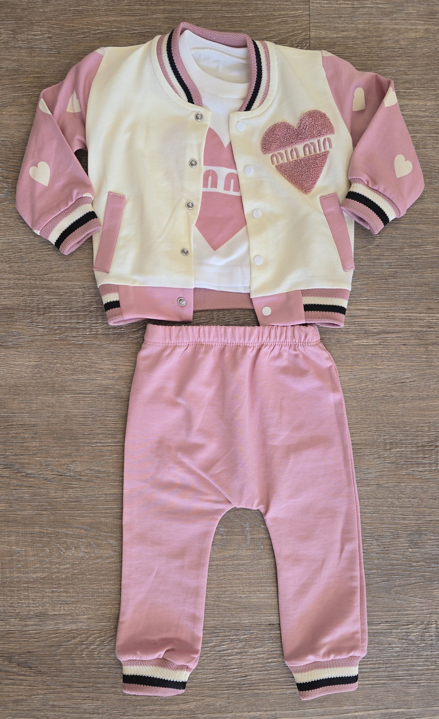 Ensemble fille 3 pièces rose coton taille de 6 à 18 mois ref 1316 ALL FOR KIDS