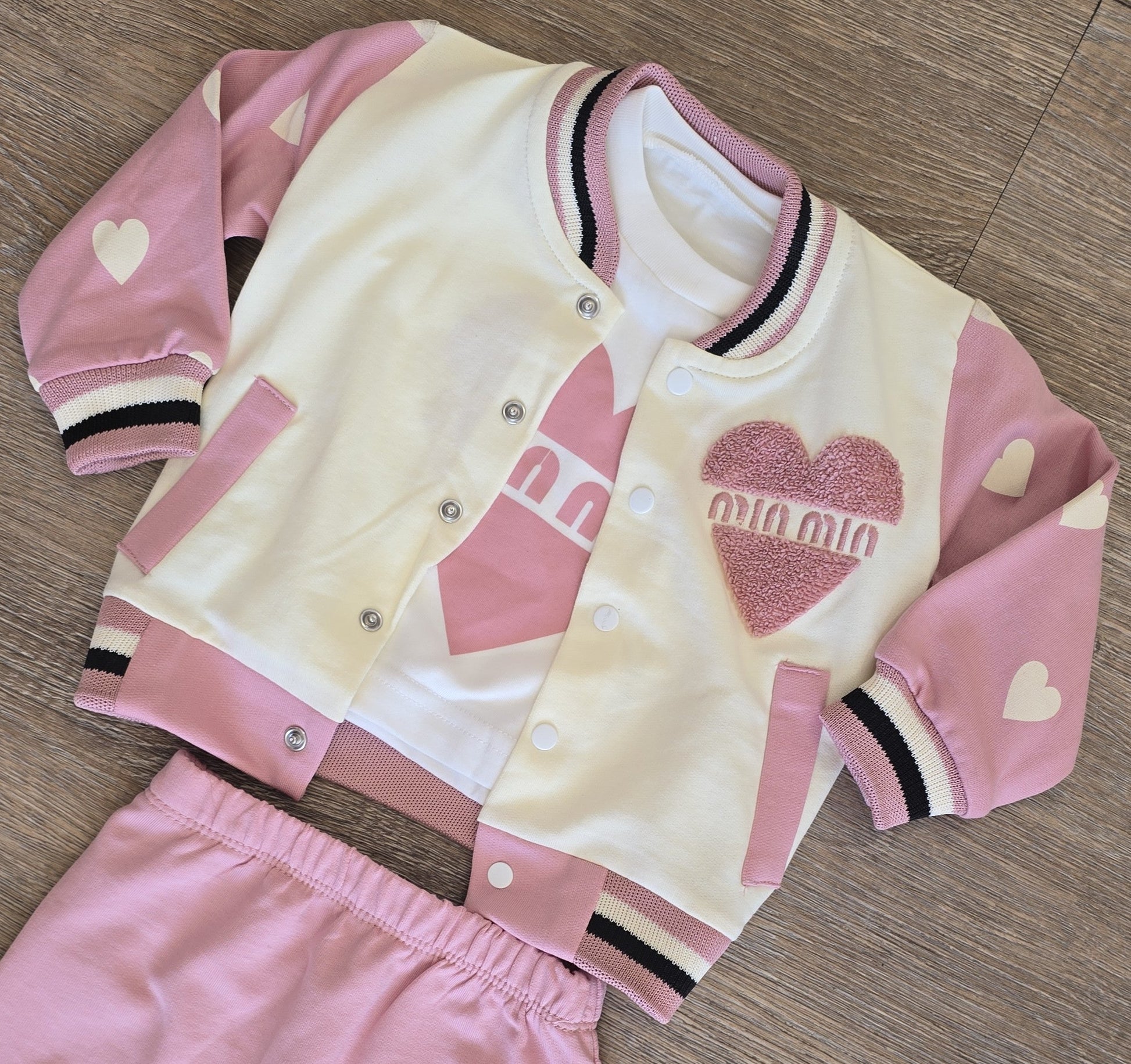 Ensemble fille 3 pièces rose coton taille de 6 à 18 mois ref 1316 ALL FOR KIDS