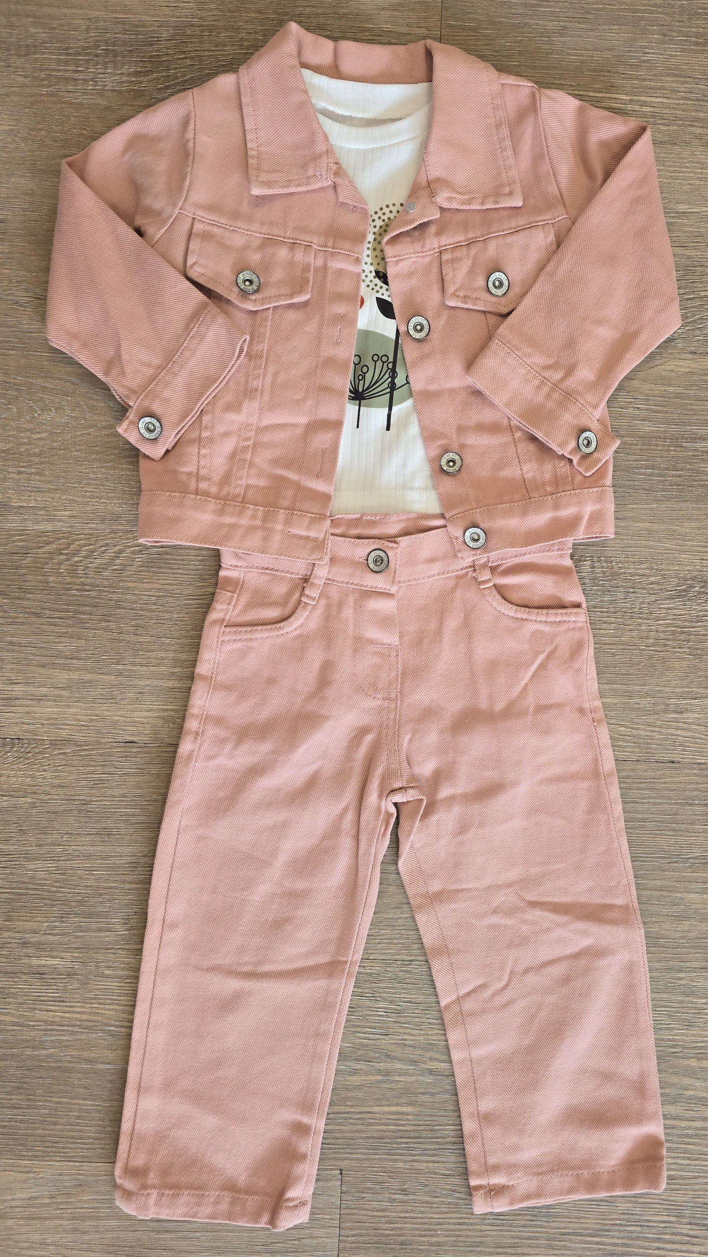 Ensemble fille 3 pièces coton rose Veste, tee-shirt, pantalon taille de 2 à 5 ans ref 4009 ALL FOR KIDS