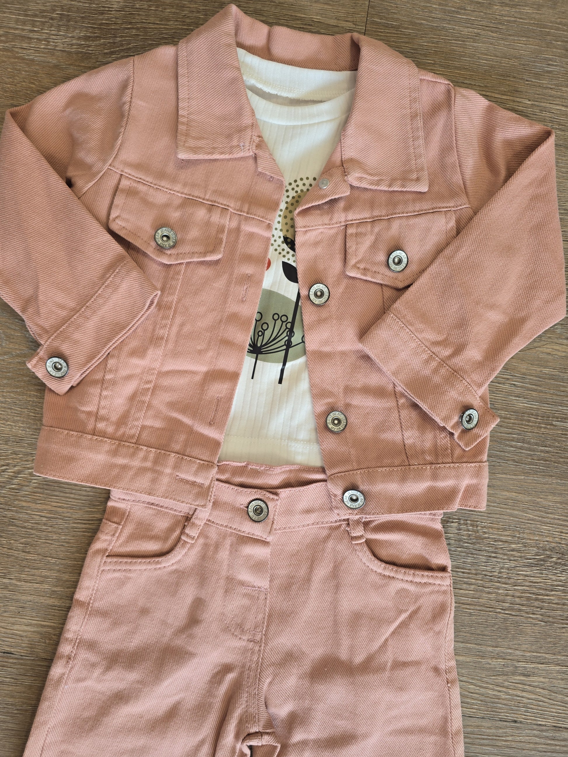 Ensemble fille 3 pièces coton rose Veste, tee-shirt, pantalon taille de 2 à 5 ans ref 4009 ALL FOR KIDS