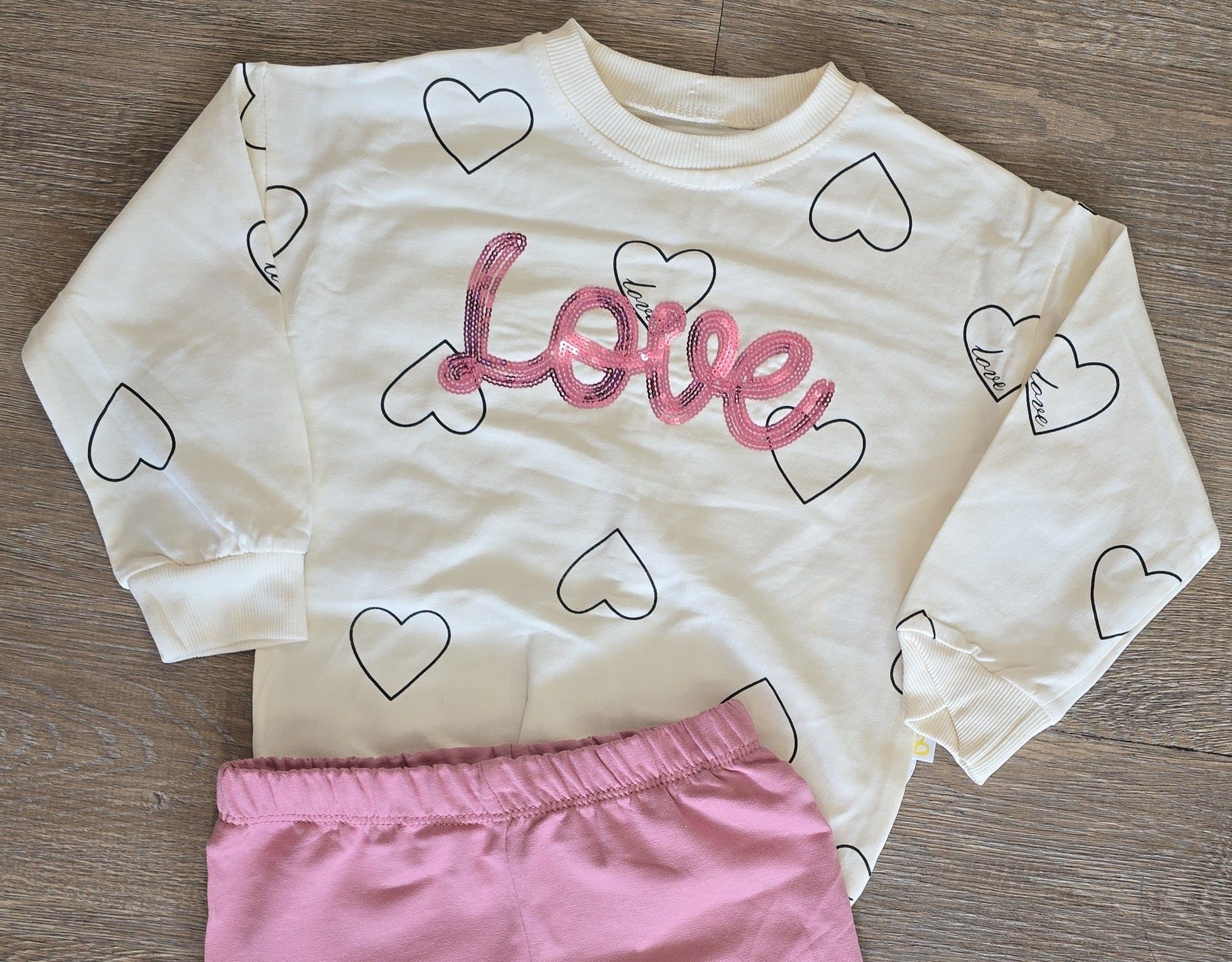 Ensemble fille 100% coton Sweat LOVE crème & pantalon rose confort ref 0030 ALL FOR KIDS
