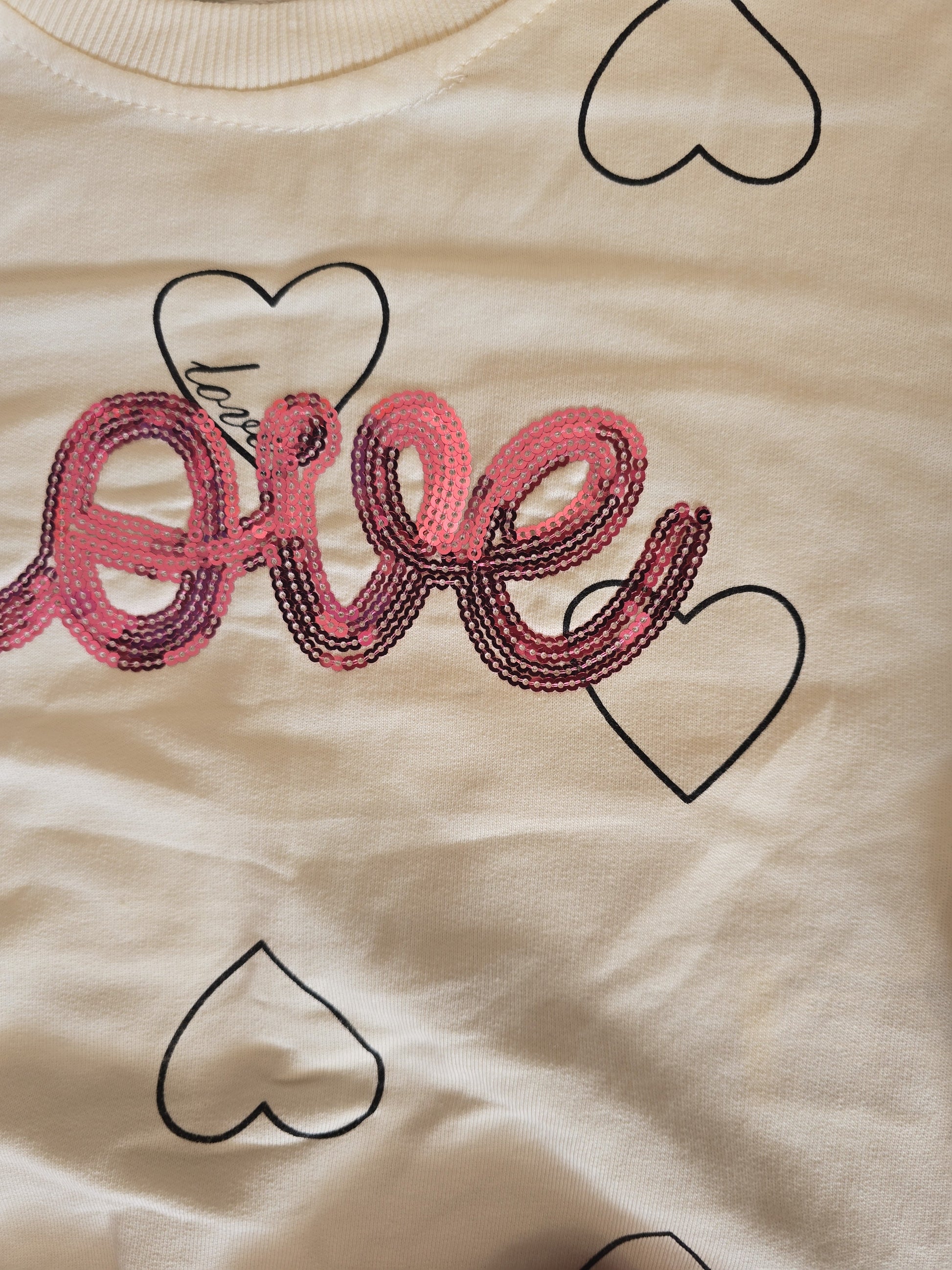 Ensemble fille 100% coton Sweat LOVE crème & pantalon rose confort ref 0030 ALL FOR KIDS