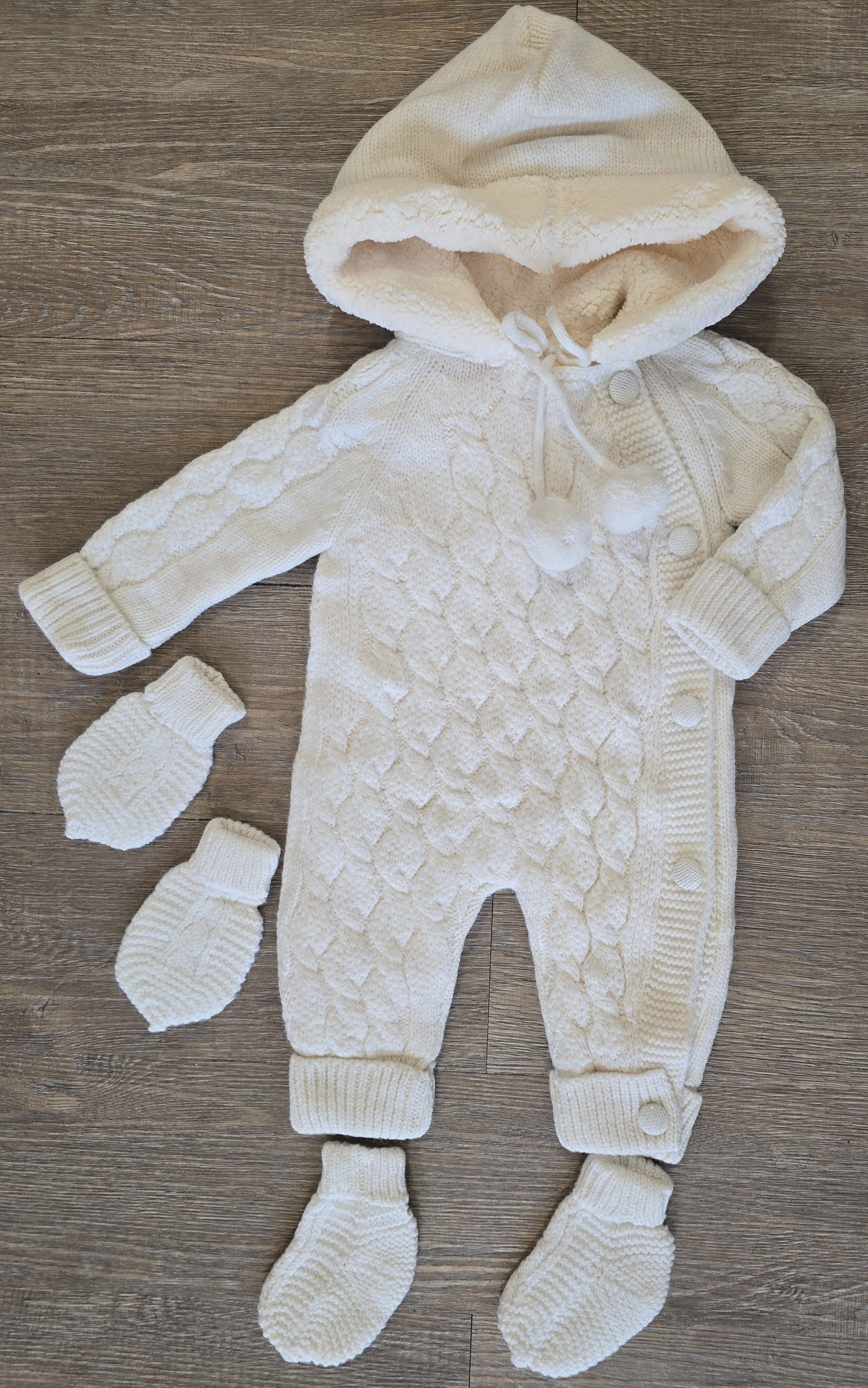 Combinaison Unisexe bébé hiver avec capuche moufles et chaussettes 100% laine et coton  ref 703 ALL FOR KIDS