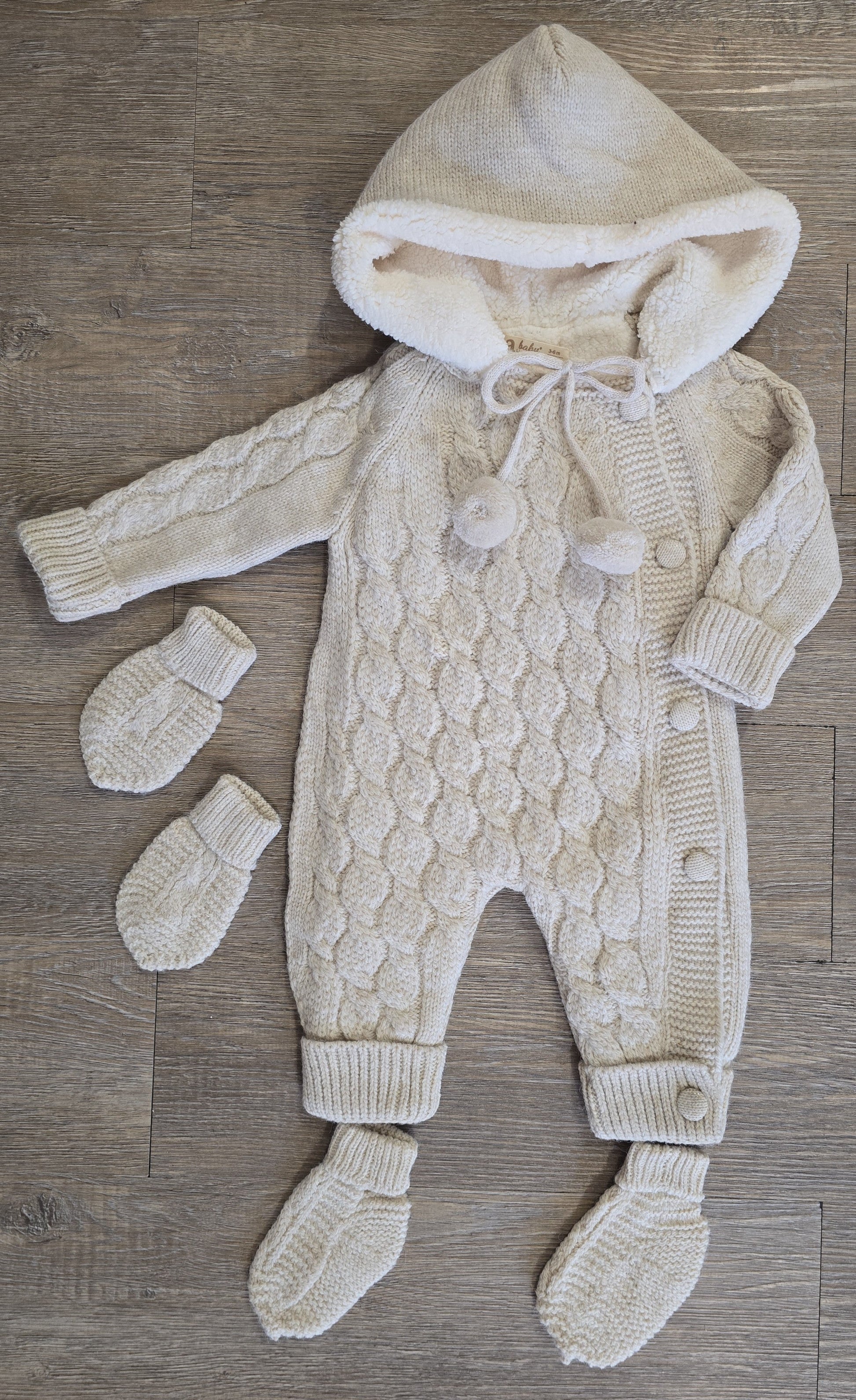 Combinaison Unisexe bébé hiver avec capuche moufles et chaussettes 100% laine et coton  ref 703 ALL FOR KIDS