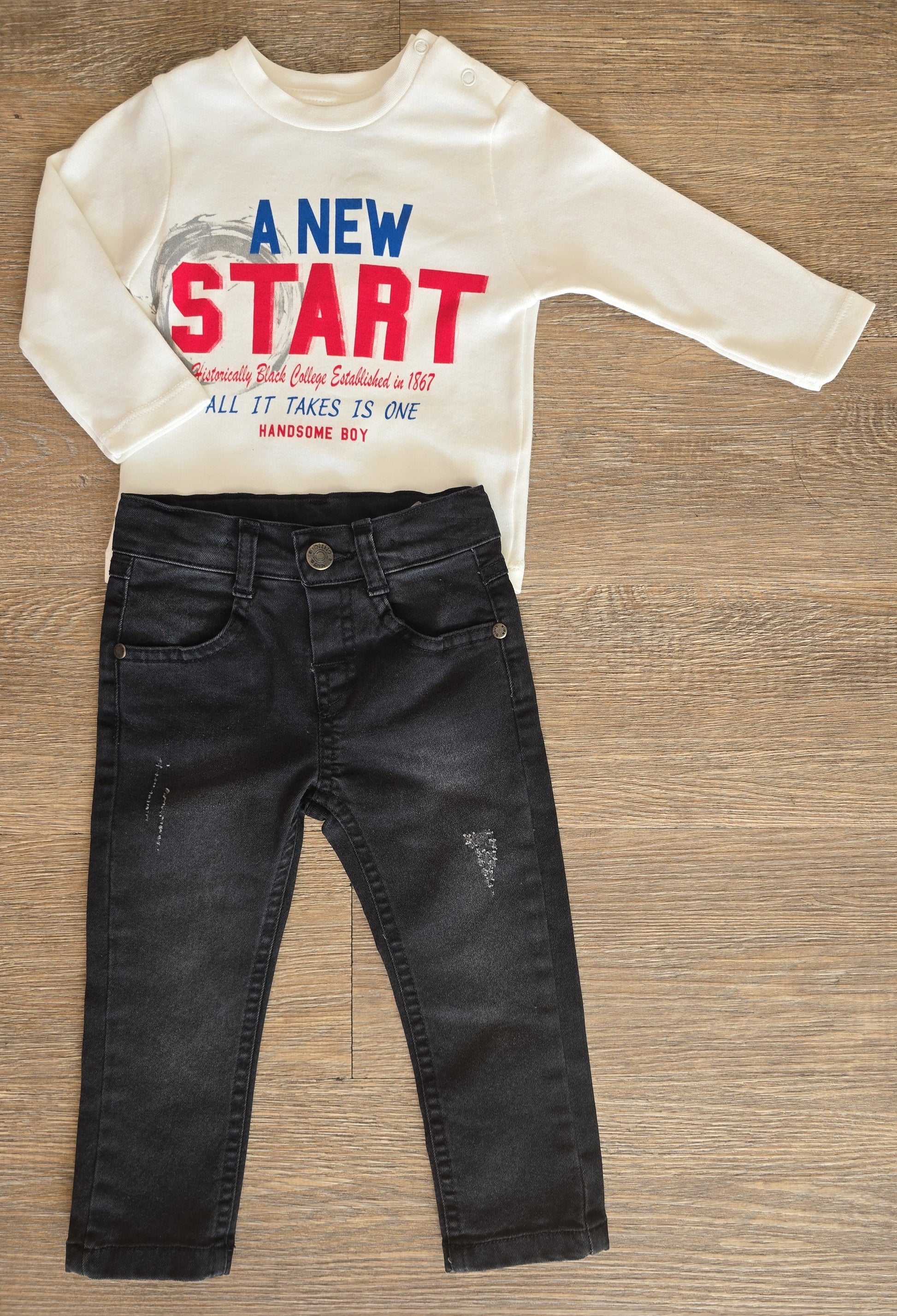 Ensemble bébé garçon tee-shirt manches longues & jean noir taille 12 mois ref 2705 ALL FOR KIDS